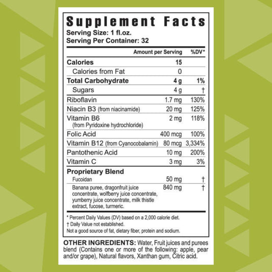 Youngevity ZRadical Fucoidan bottle back label highlights cofactors like Vitamin C and B vitamins for daily support