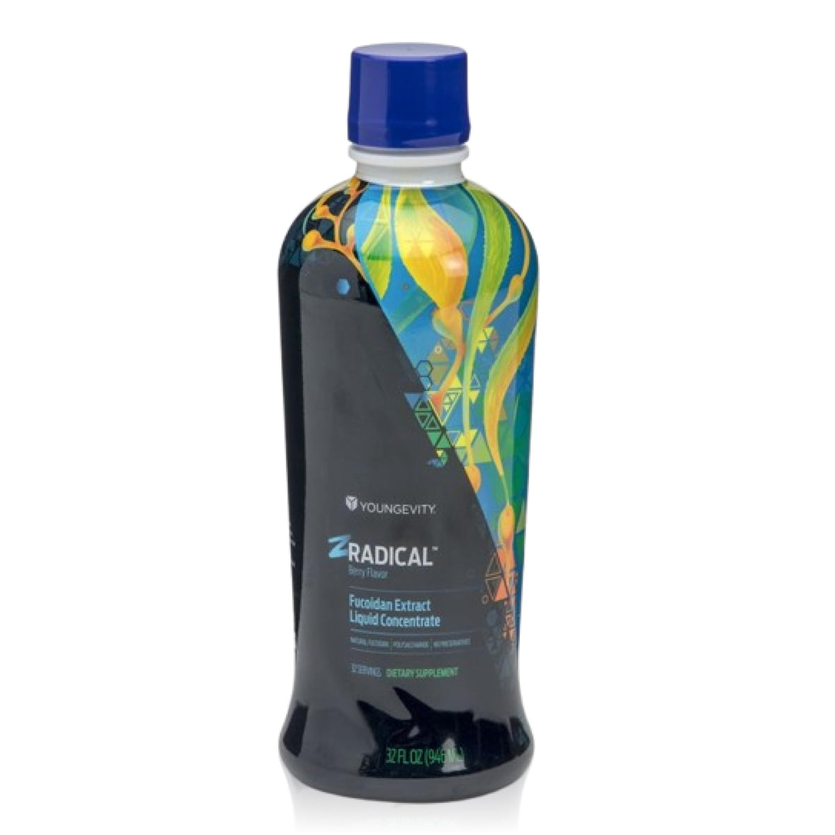 Youngevity ZRadical fucoidan bottle label showing pure organic seaweed extract for immune support