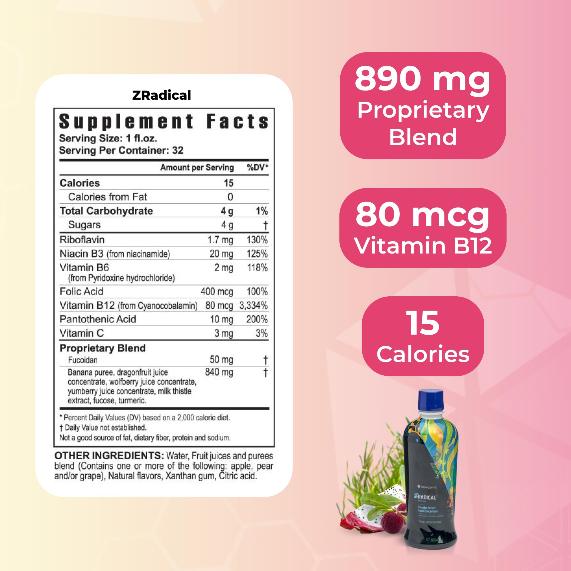 Youngevity ZRadical fucoidan bottle pour shows convenient daily dosing for ease of use