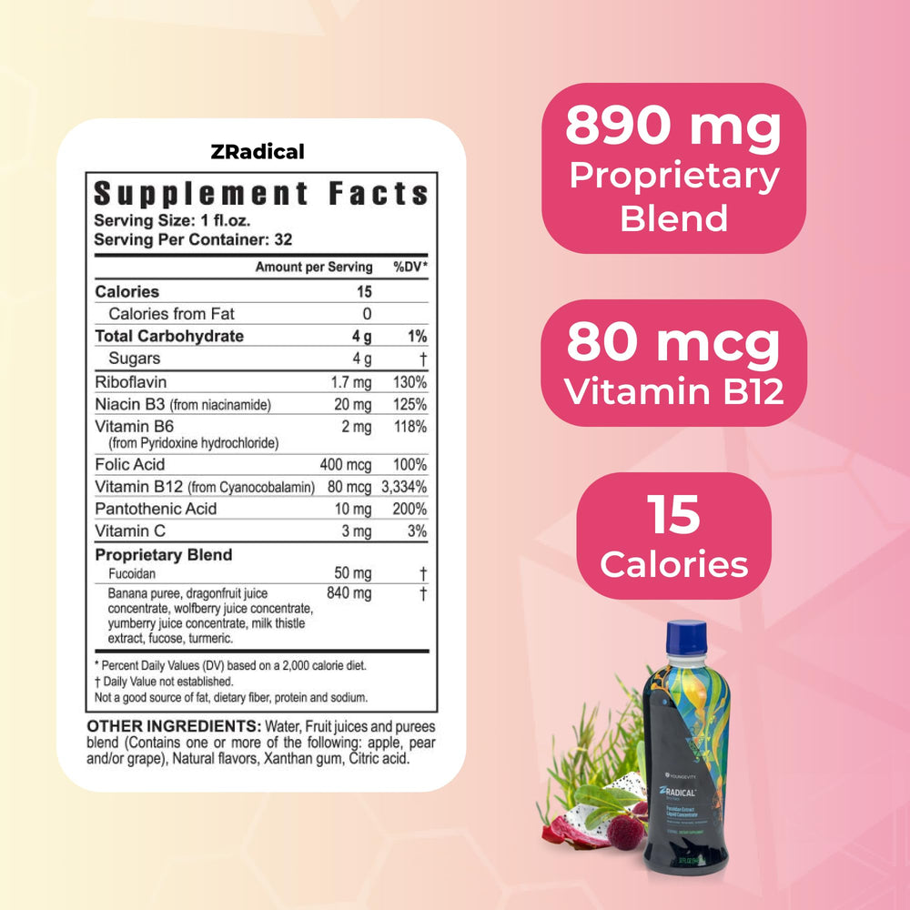 Youngevity ZRadical fucoidan bottle pour shows convenient daily dosing for ease of use