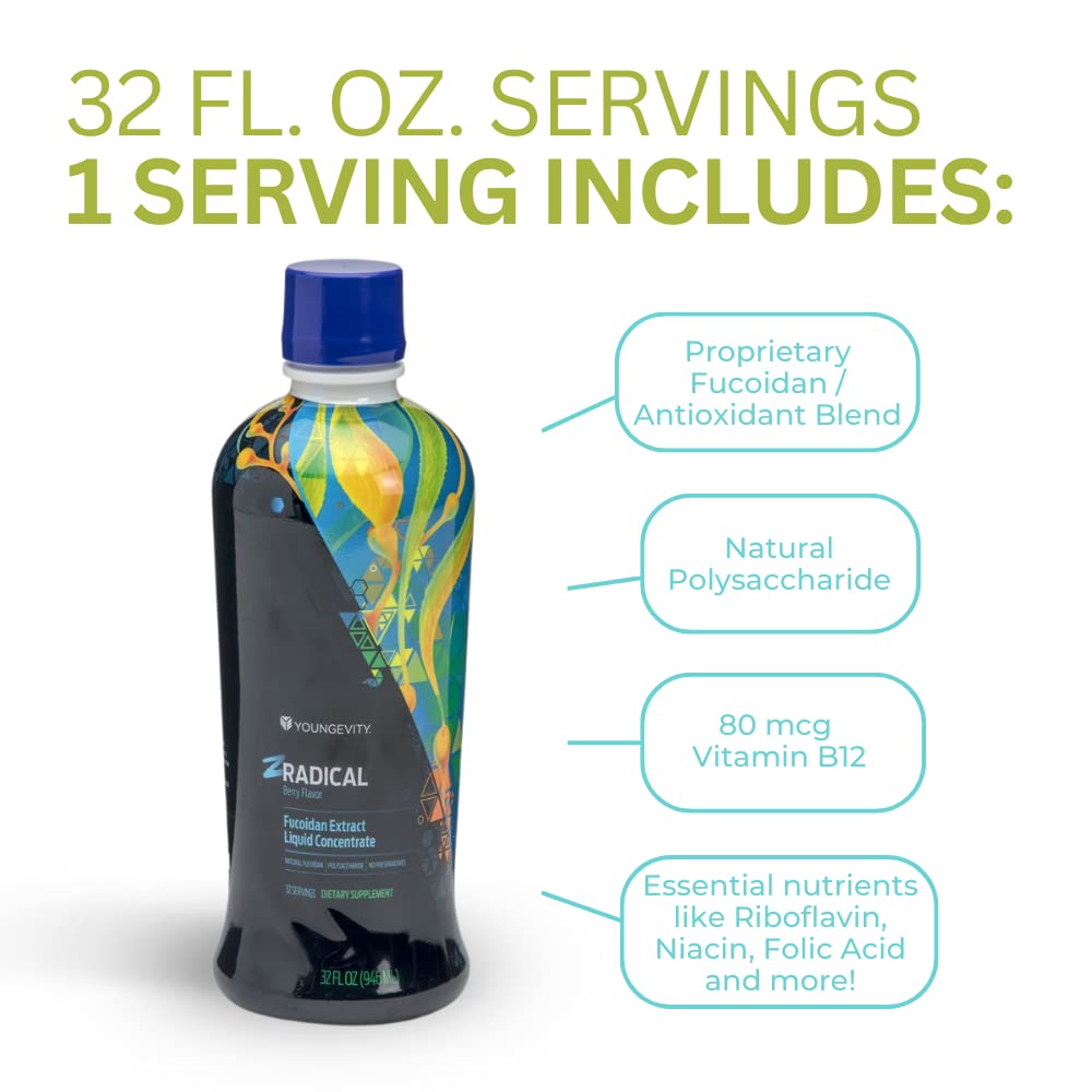 Youngevity ZRadical Fucoidan cofactors chart featuring Vitamin C and B vitamins for wellness