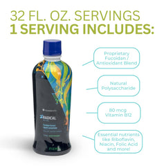 Youngevity ZRadical Fucoidan cofactors chart featuring Vitamin C and B vitamins for wellness