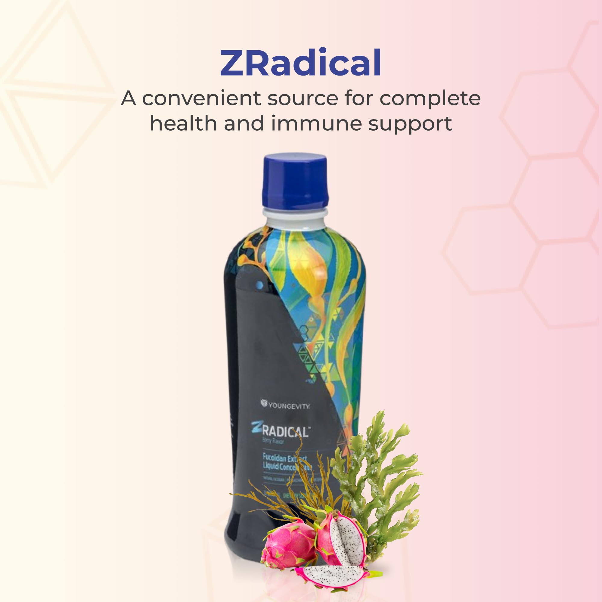 Youngevity ZRadical fucoidan ingredients panel highlights cofactors like Vitamin C and B vitamins