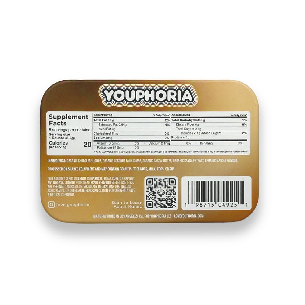Youphoria chocolate hearts label shows organic ingredients for gluten-free vegan use