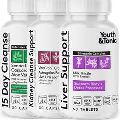 Youth & Tonic 3X Body Cleanse bottle front showing detox support for whole-body renewal
