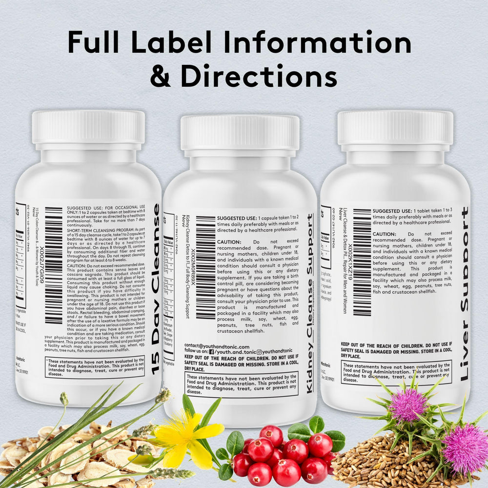 Youth & Tonic bottle and supplements arranged for healthy lifestyle routine