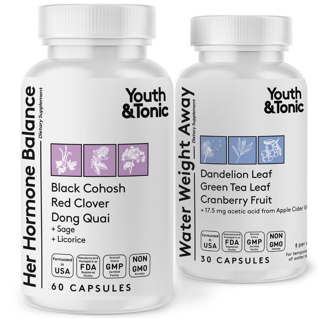 Youth & Tonic PMS duo bottle ready for daily bloating relief and balance.