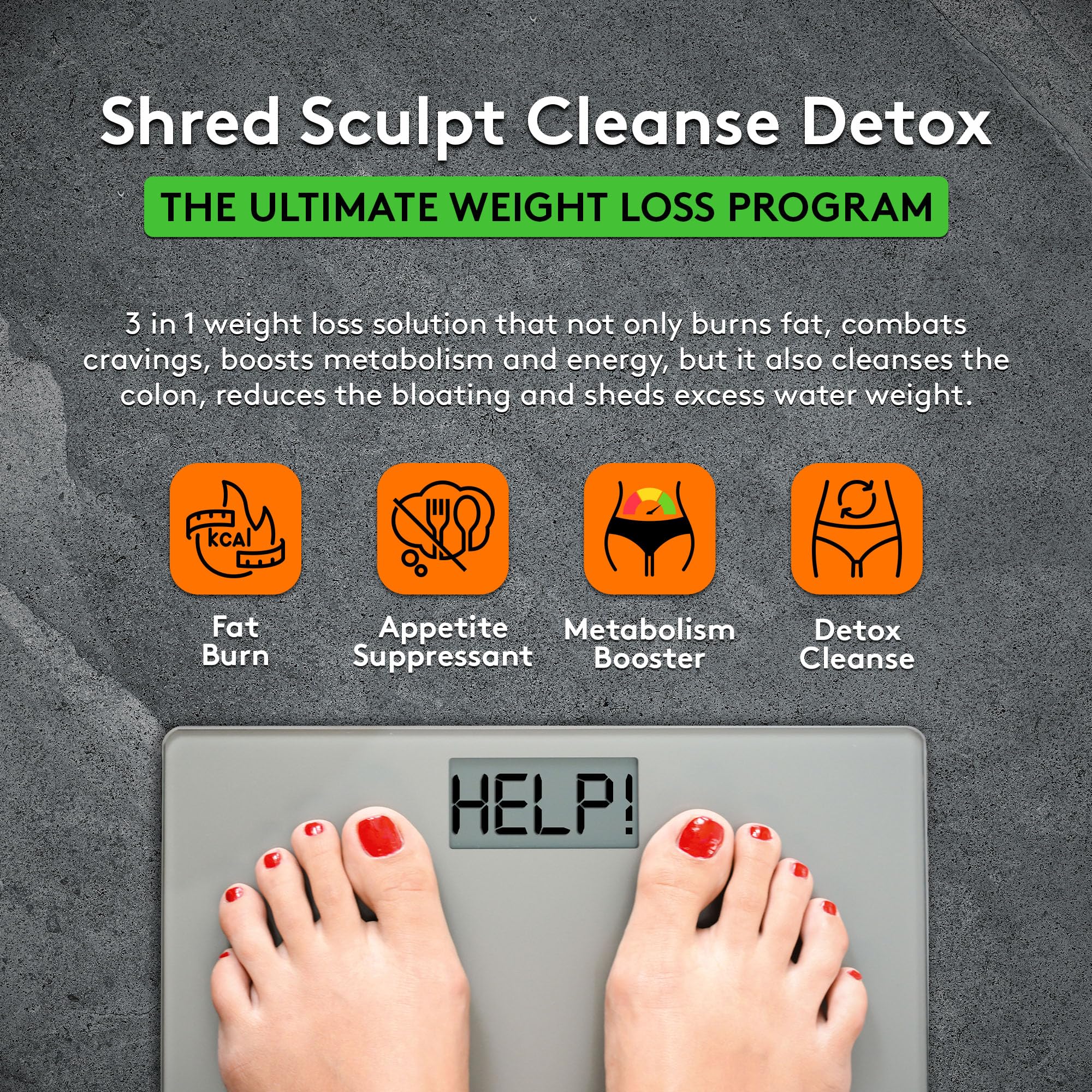 Youth & Tonic Sculpt Shred pills close-up highlighting cravings relief and metabolism boost.