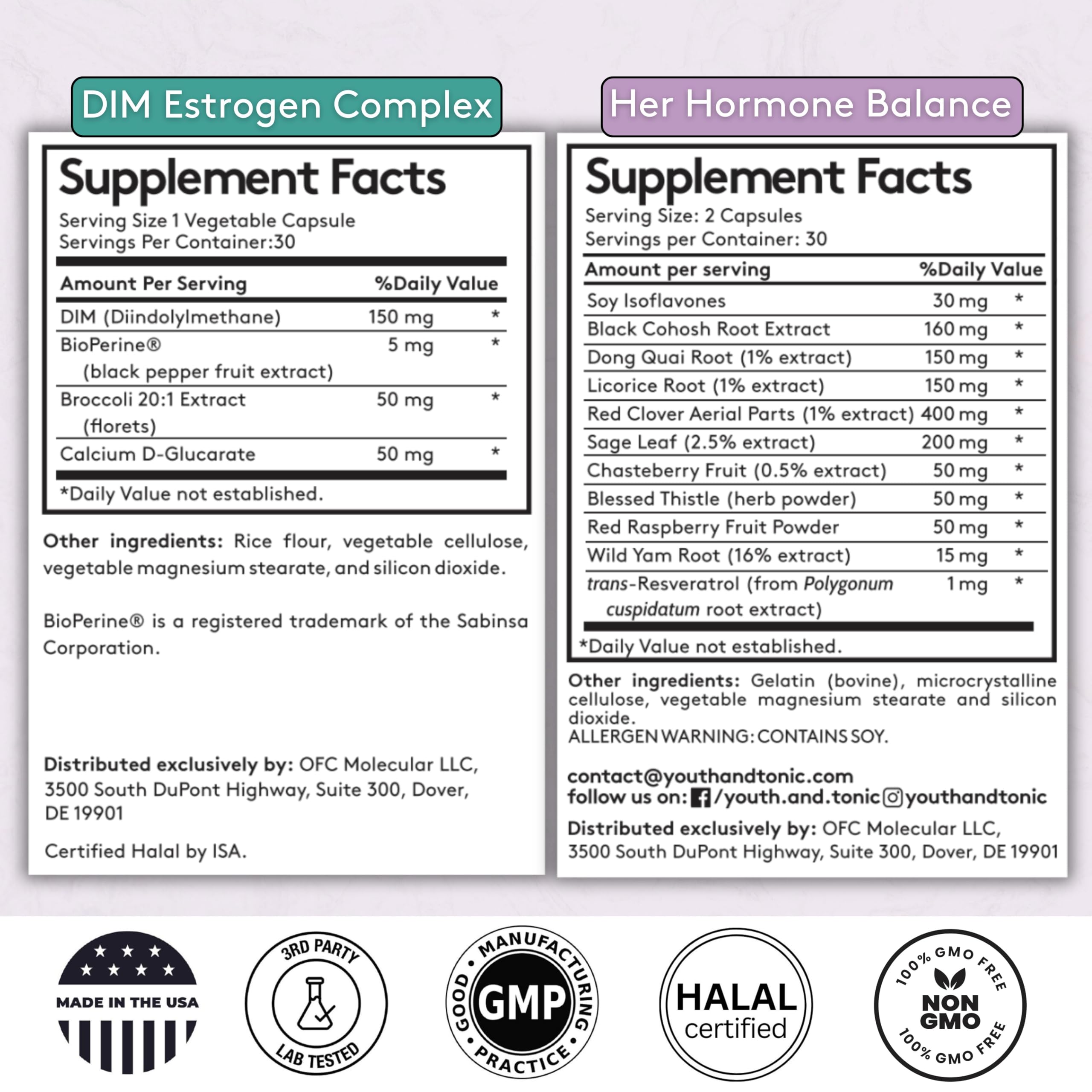 Youth & Tonic soy isoflavones bottle showcases plant-based estrogen metabolism support