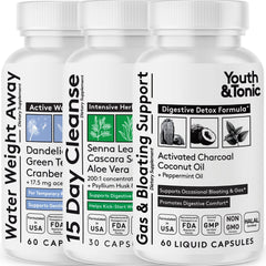 Youth & Tonic Belly Bloating Relief bottle showing capsules for gas relief