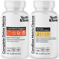 Youth & Tonic CandEase detox bottle front promotes digestive balance support.