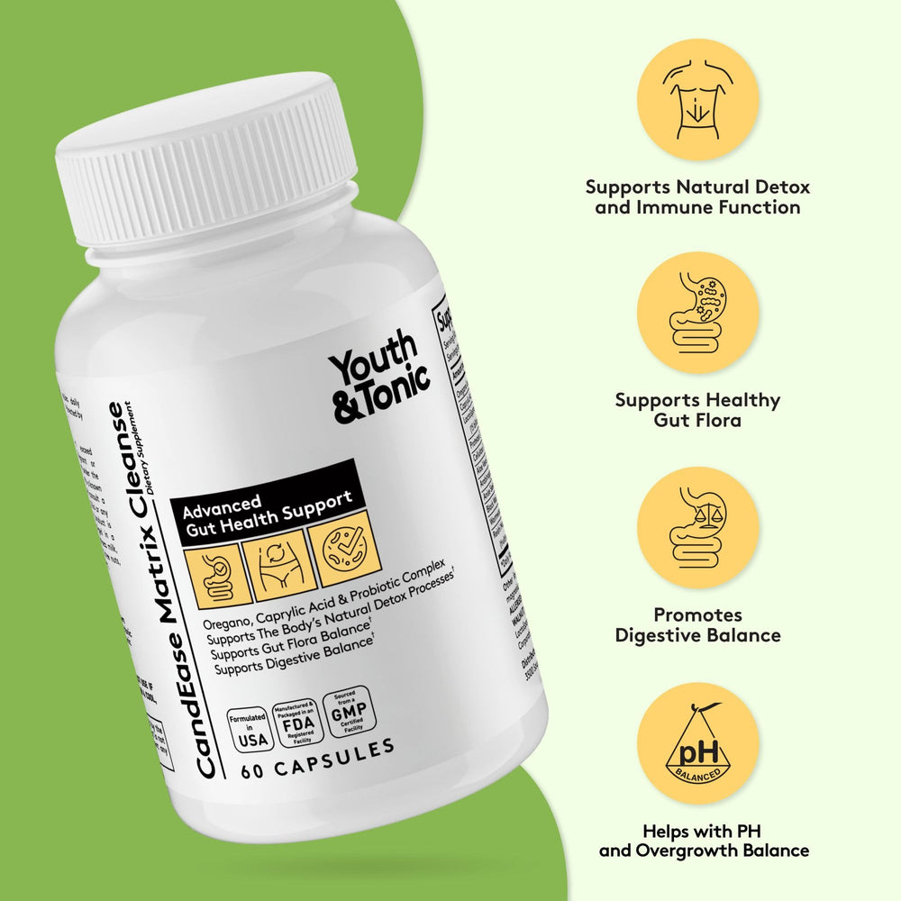Youth & Tonic CandEase detox pack emphasizes gut health and cleansing ingredients.