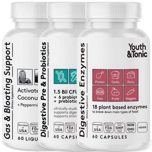Youth & Tonic digestion enzymes bottle for gut support