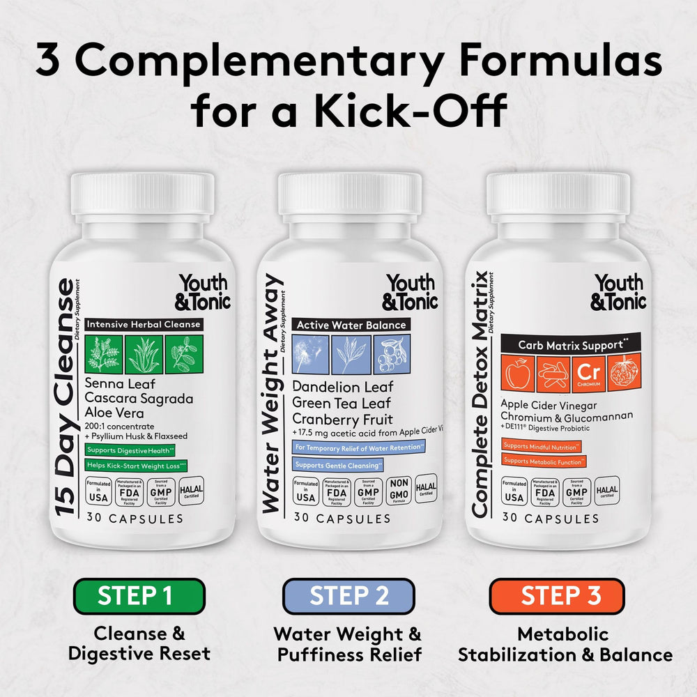 Youth & Tonic Water Weight Away diuretic pills enable temporary fluid balance.