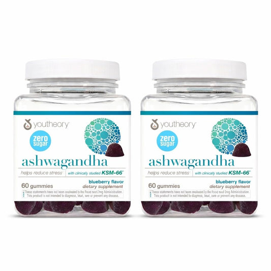 Youtheory Ashwagandha bottle pour for easy daily energy support.
