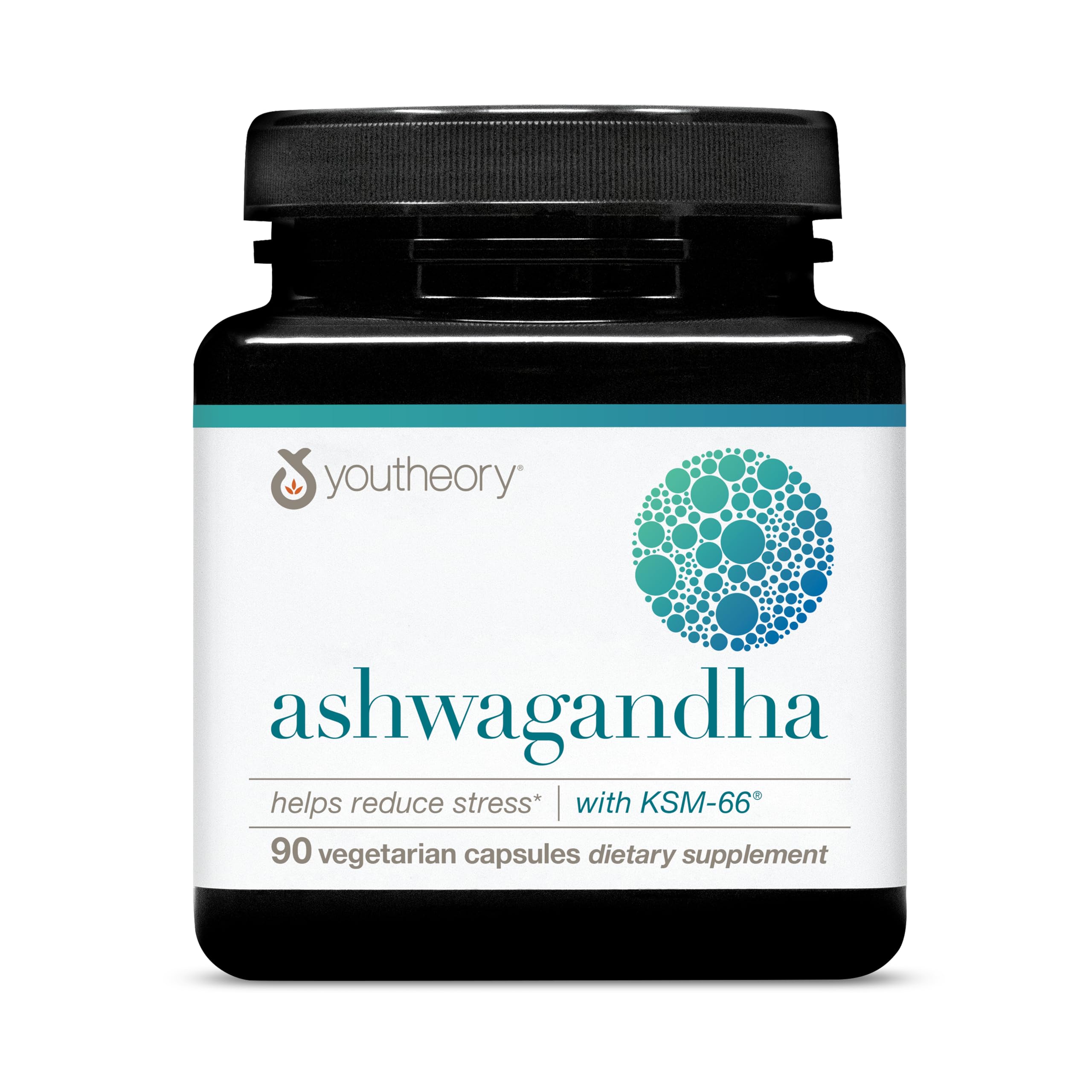 Youtheory Ashwagandha bottle for daily stress support and energy balance.