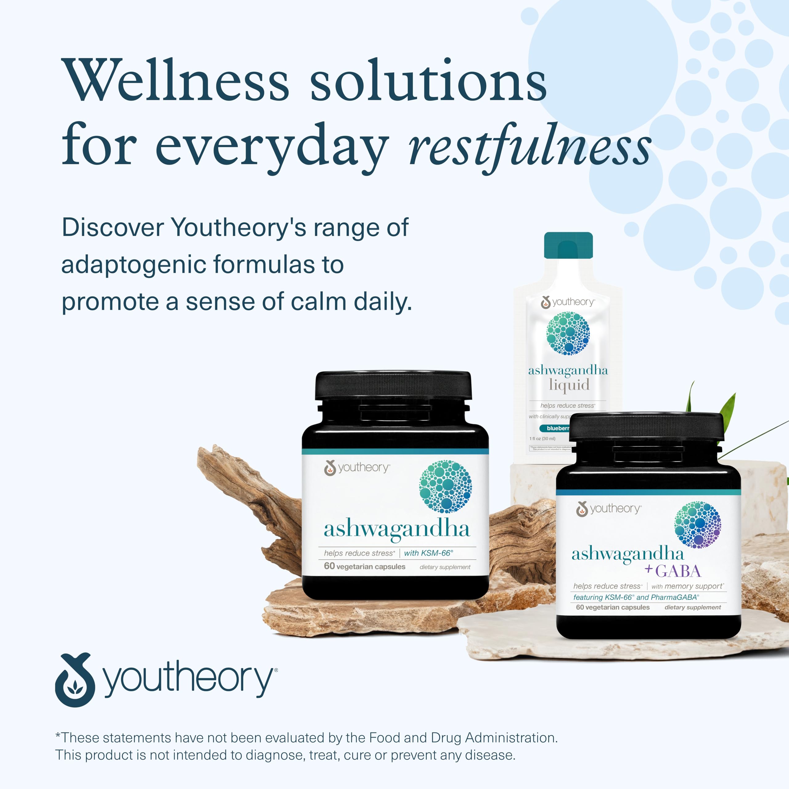 Youtheory Ashwagandha daily routine visuals suggesting consistent wellness.