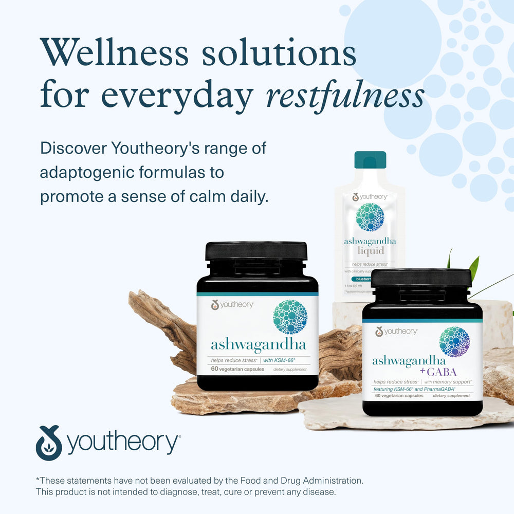 Youtheory Ashwagandha daily routine visuals suggesting consistent wellness.