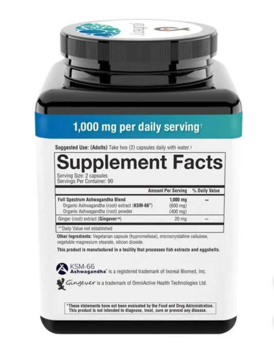 Close-up of Youtheory Ashwagandha 1000mg capsules for everyday adaptogenic support.