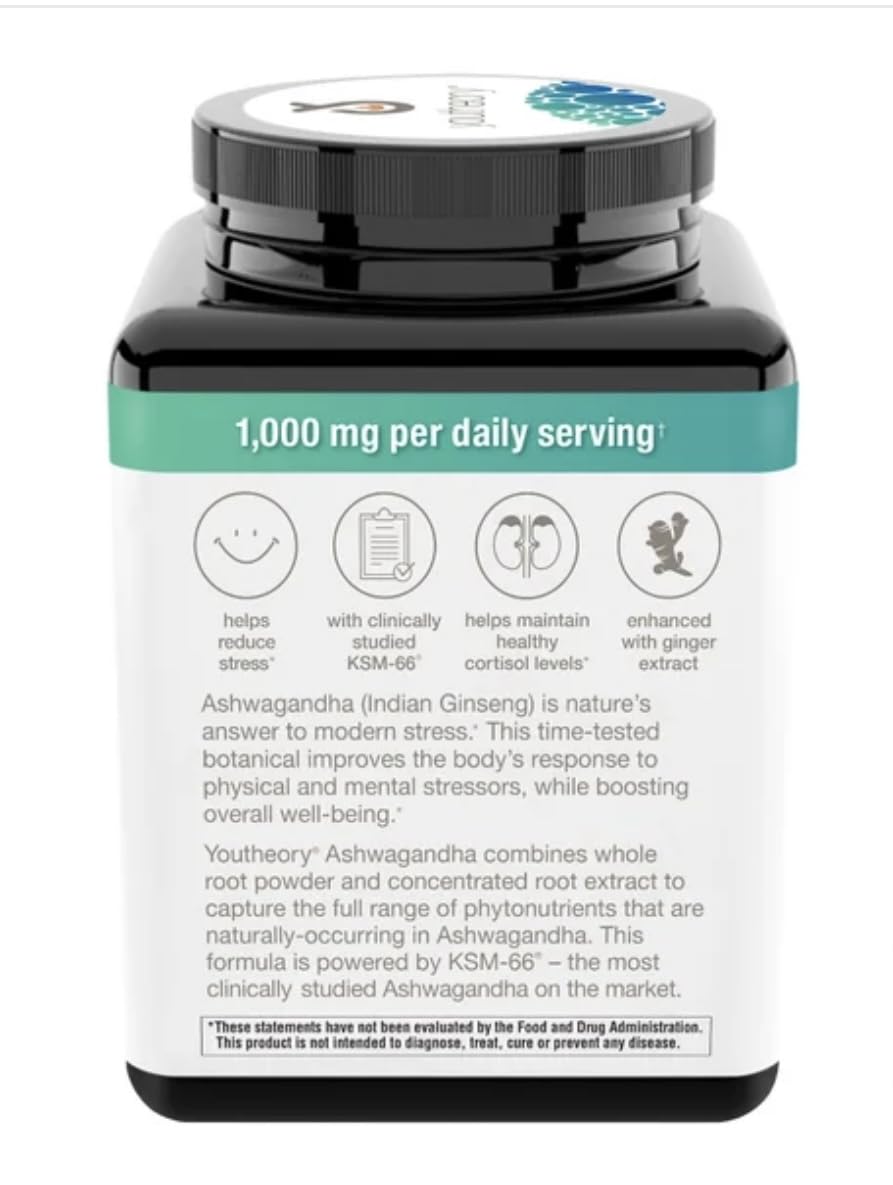 Label detail highlights KSM-66 full-spectrum extract and ingredients.