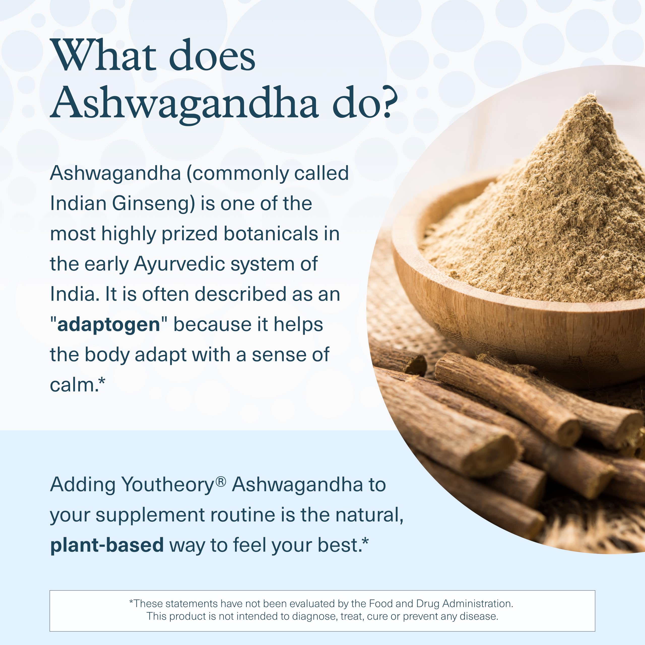 Youtheory Ashwagandha vegetarian capsules for convenient daily use.