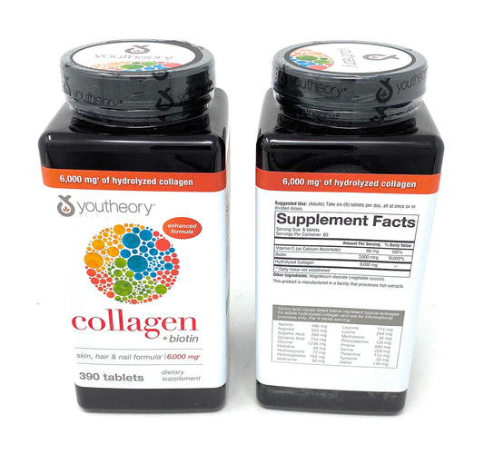 Youtheory Collagen Advanced Formula tablets bottle front for daily wellness routine.
