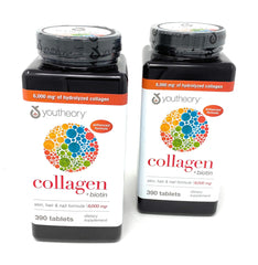 Youtheory collagen tablets closeup highlighting compact, easy-to-swallow design.
