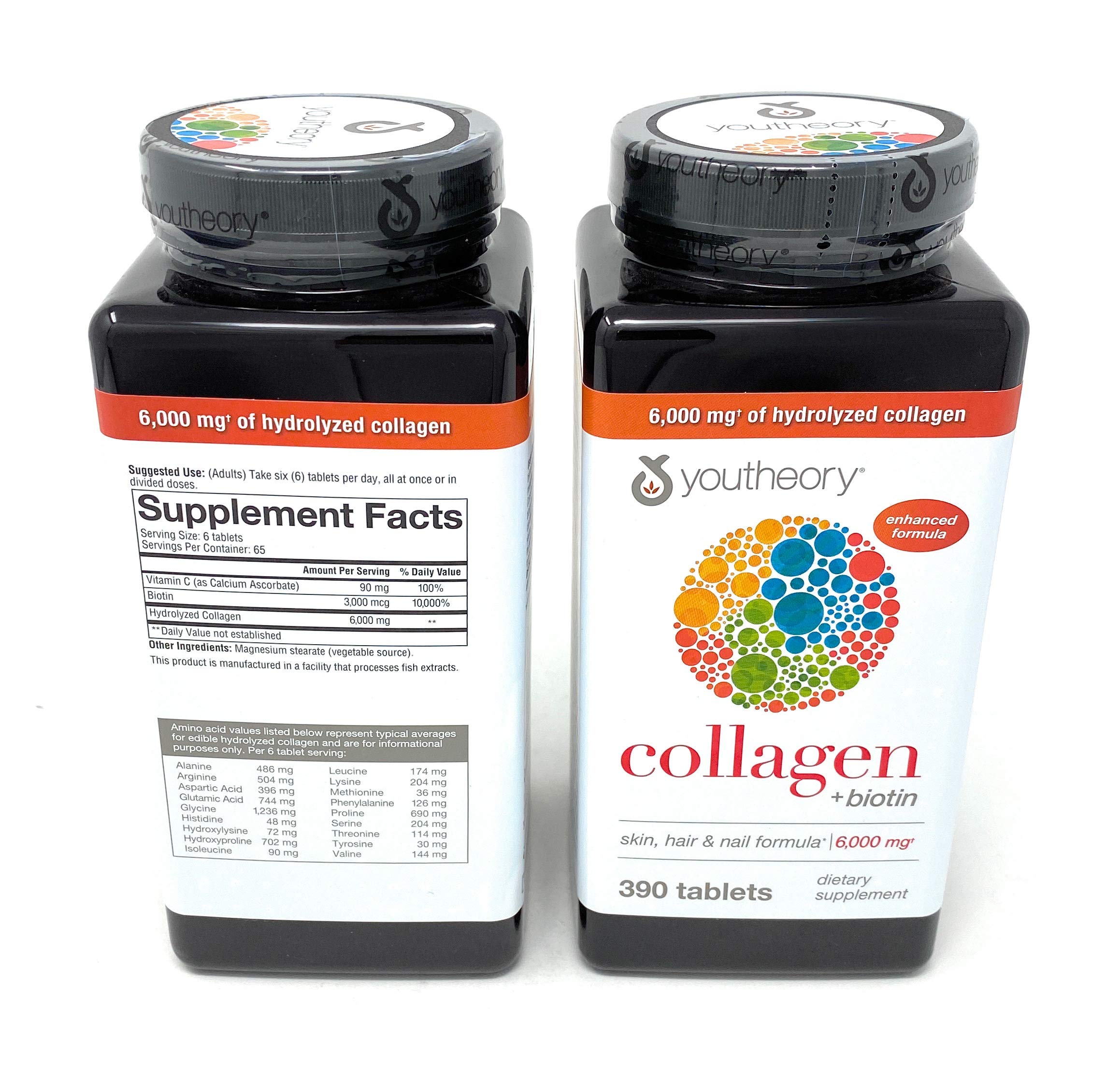 Youtheory collagen bottle with glass to convey daily supplement ritual.
