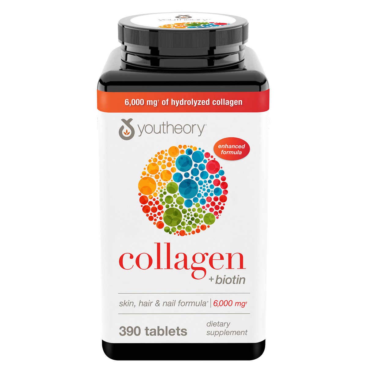 Youtheory Collagen Plus Biotin bottle shown for daily supplement routine.