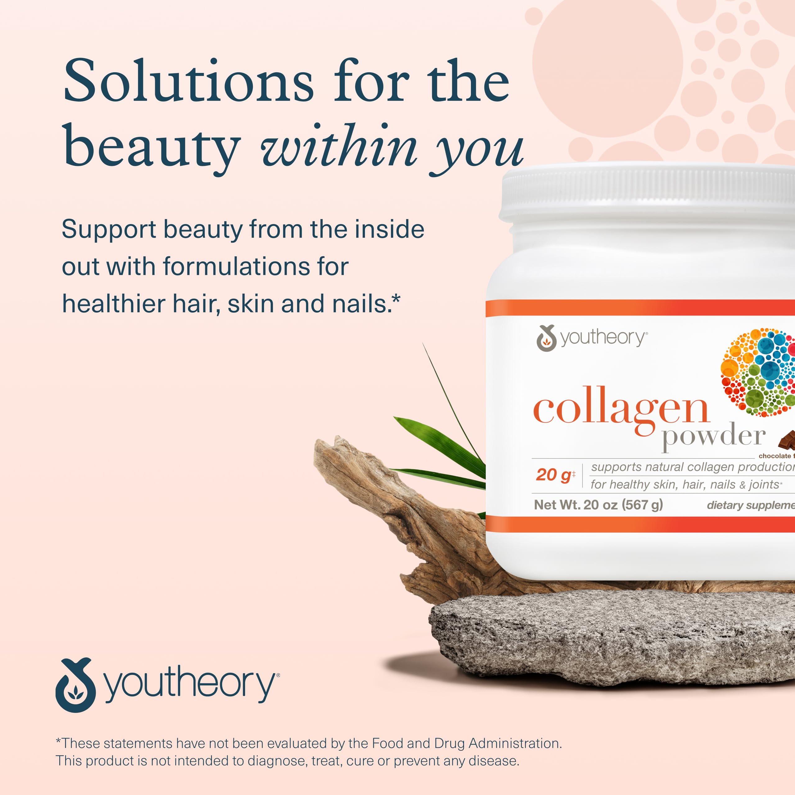 Youtheory collagen powder 20 oz tub with daily scoop and label detail