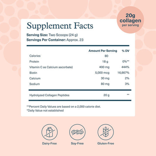 Youtheory Collagen Powder vanilla label shows ingredients and serving size for informed use.
