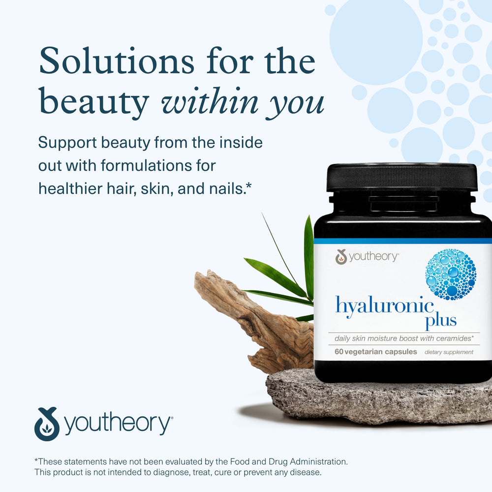 Youtheory Hyaluronic Plus packaging clearly displays ingredients for informed choices.