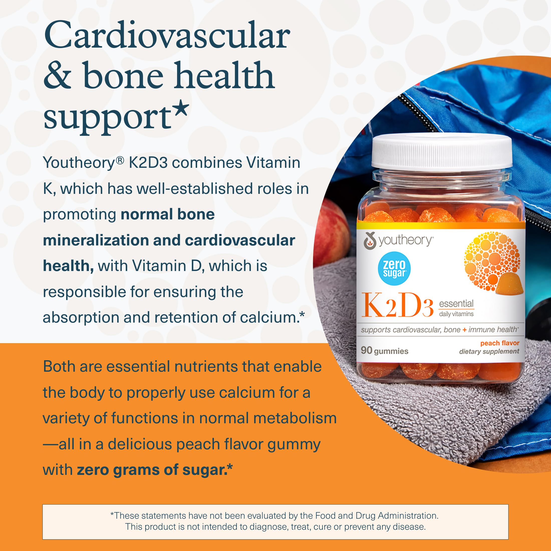 Youtheory K2D3 Zero Sugar Gummy nutrition panel closeup with mineral and vitamin details