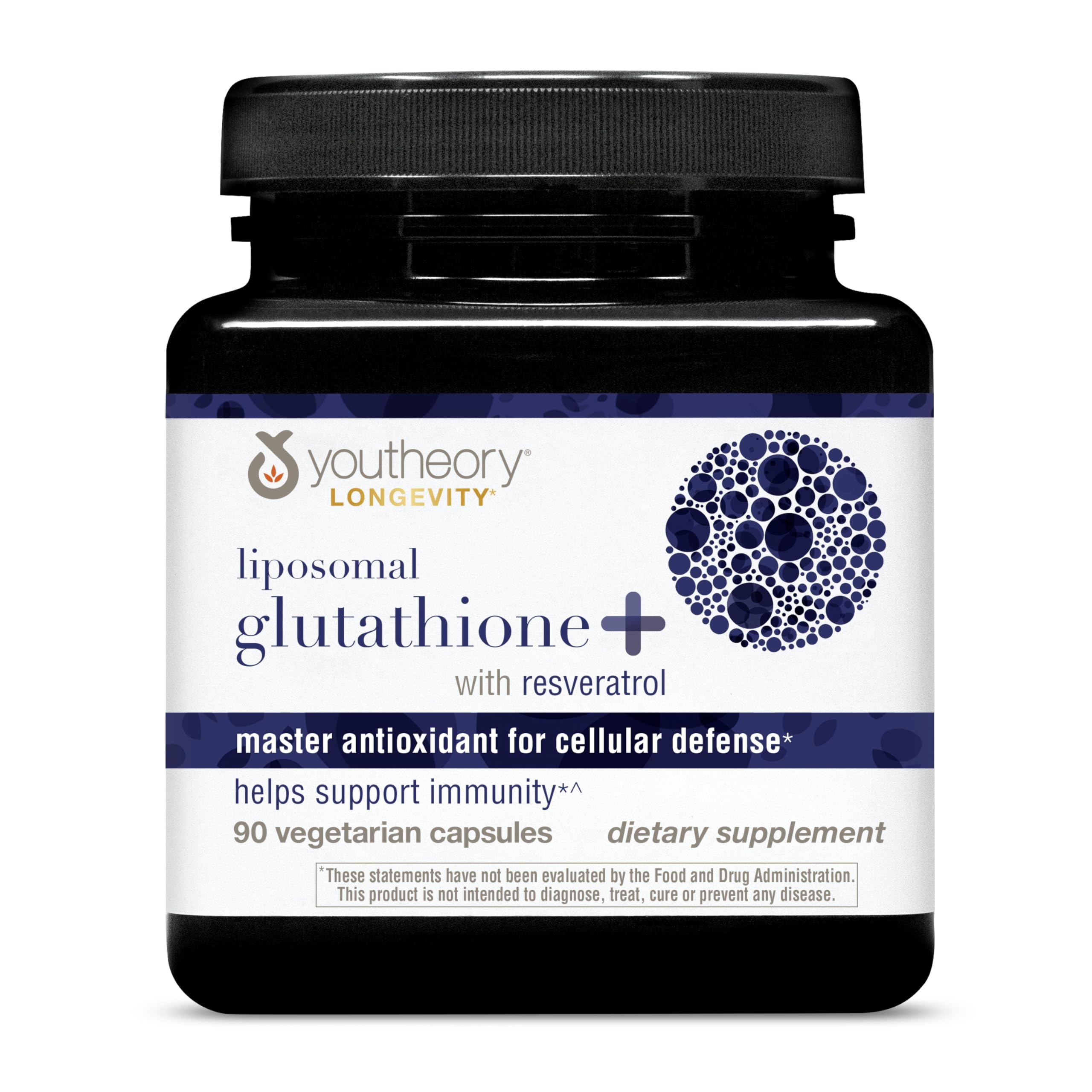 Youtheory liposomal glutathione bottle front supports daily wellness potential.