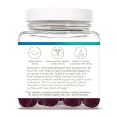 Youtheory organic KSM-66 ashwagandha label close up highlighting potency.