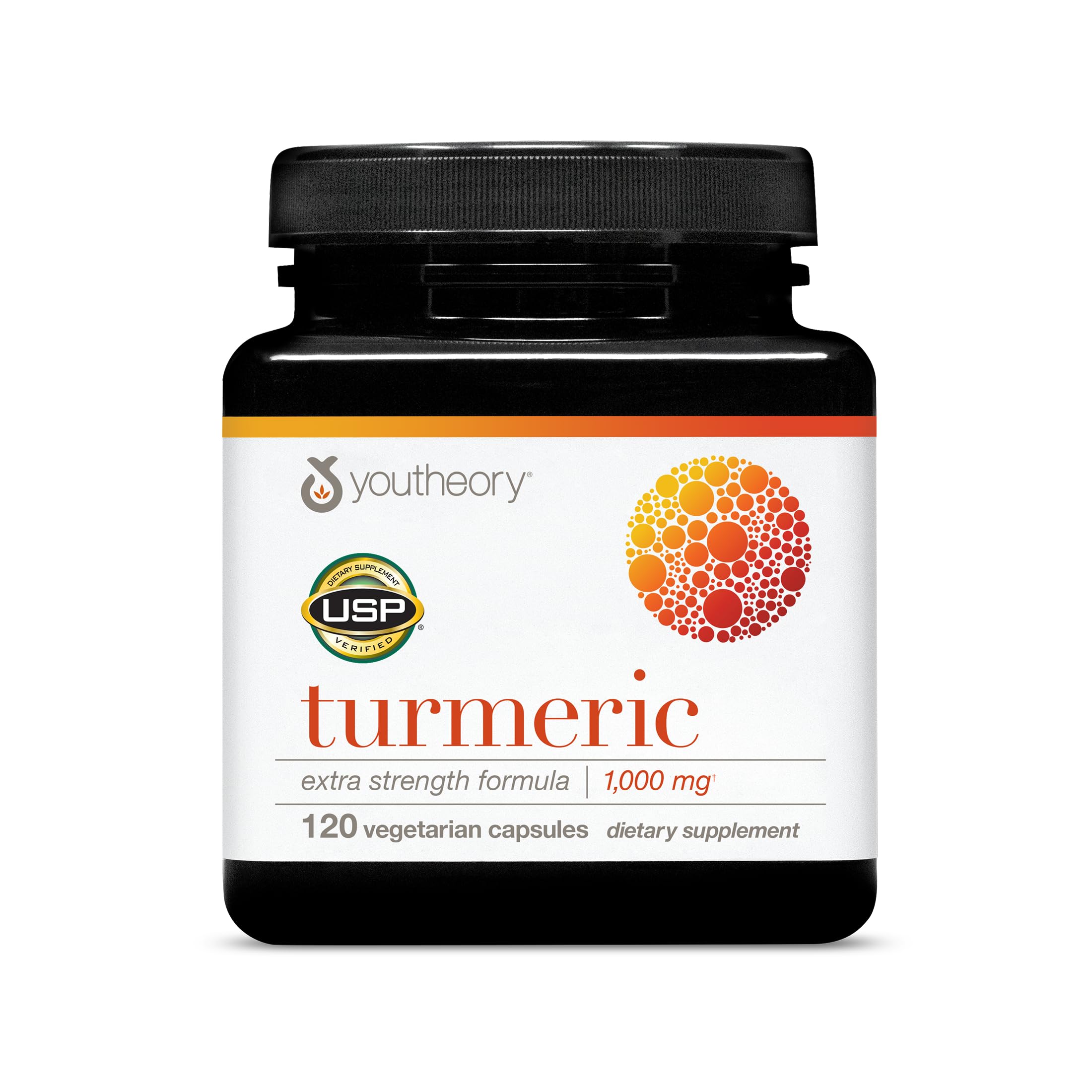 Youtheory Turmeric Extra Strength bottle with clear label supports daily joint comfort.