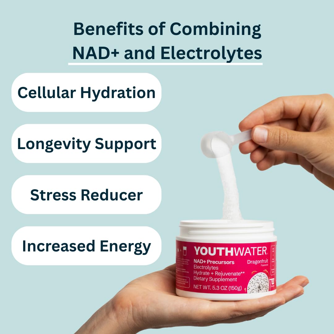 YOUTHWATER 30-serving bottle and label for convenient daily hydration without heavy sugar.