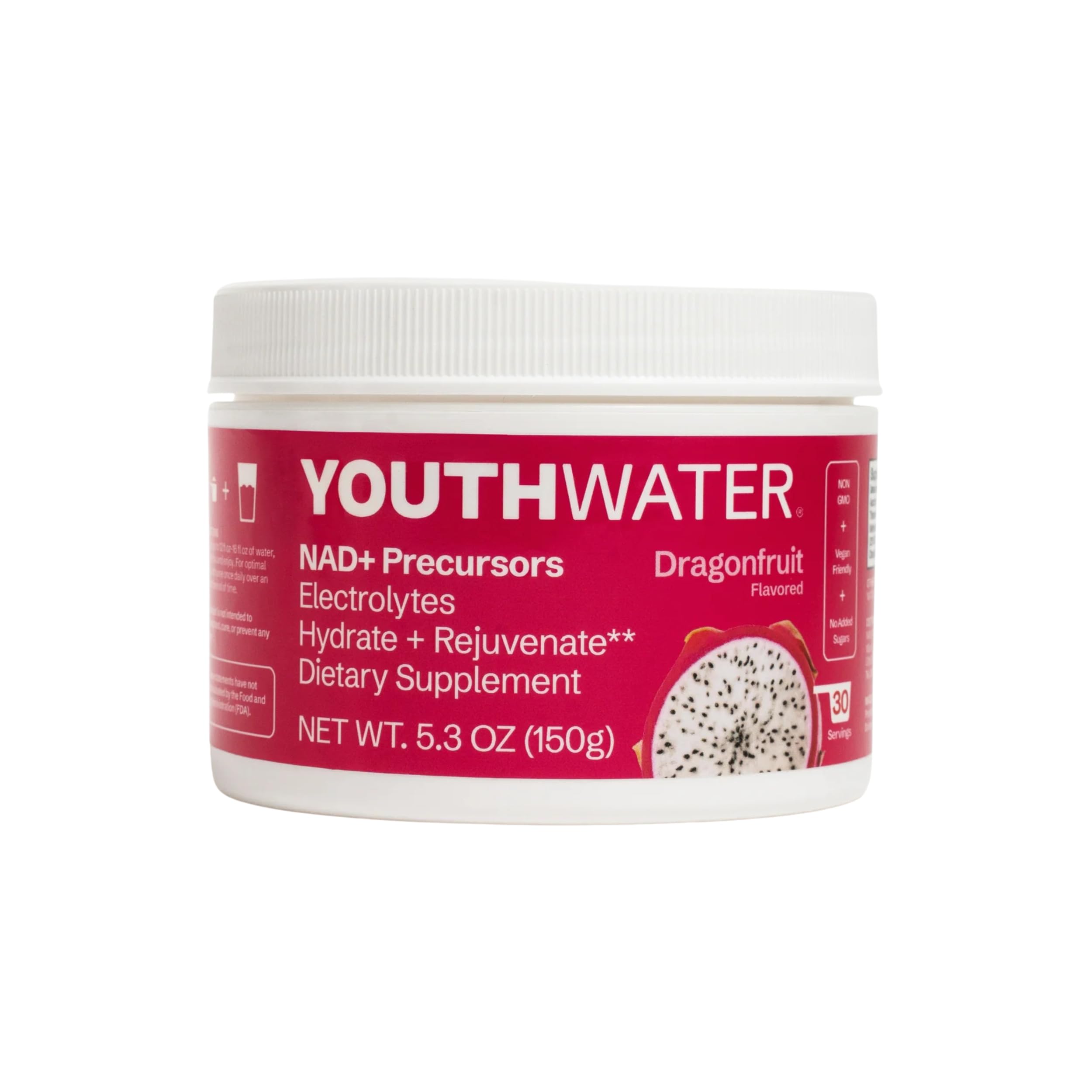 YOUTHWATER dragonfruit electrolyte powder being scooped for hydration during workouts.