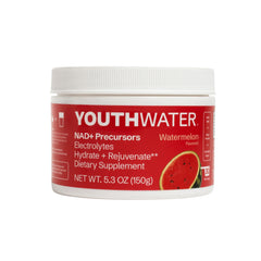 YOUTHWATER NAD+ watermelon powder with a scoop for daily hydration.