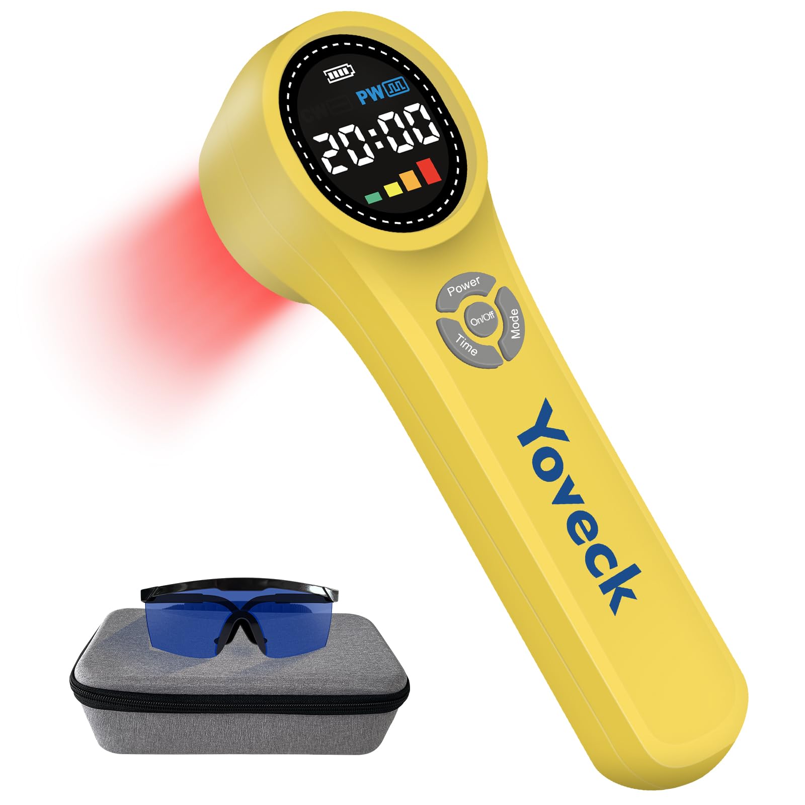 Yoveck red-light therapy device front view, compact for home use and wellness sessions.