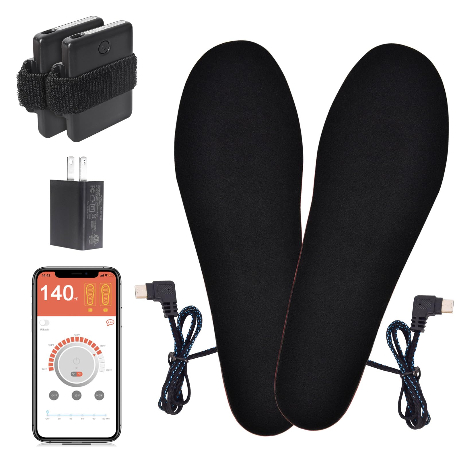 YPJIAJV heated insoles shown during skiing and hunting for winter comfort.