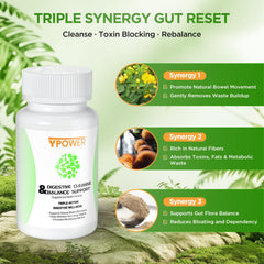 Ypower Colon Cleanse bottle back label highlighting natural ingredients and non-GMO formula.