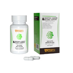 Ypower Colon Cleanse bottle front showcasing vegan capsules for gentle digestive support.