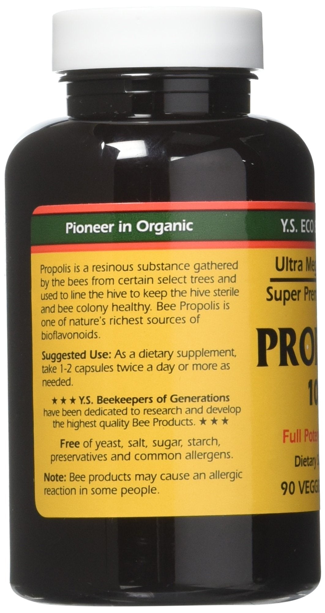 Close-up of YS Eco Bee Farms Propolis 1000 capsules showing smooth coating.