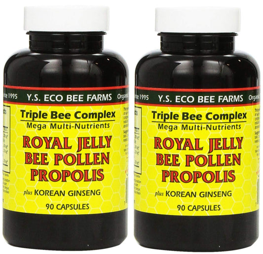 YS Eco Bee Farms bottle shows royal jelly pollen propolis ginseng for daily vitality