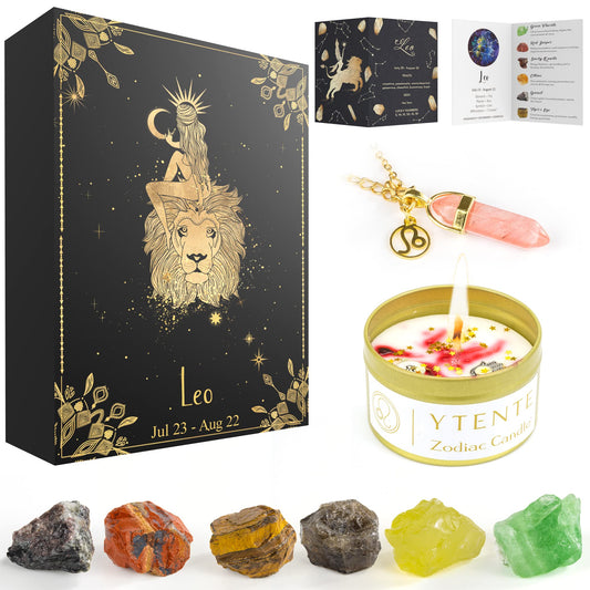 YTENTE Leo zodiac candle with glitter crystals for uplifting ambiance.