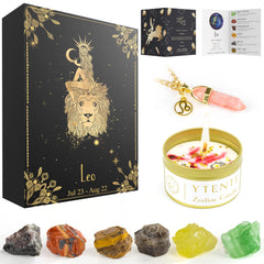 YTENTE Leo zodiac candle with glitter crystals for uplifting ambiance.