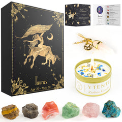 YTENTE Taurus zodiac candle made with soy wax and crystals for tranquil ambiance.