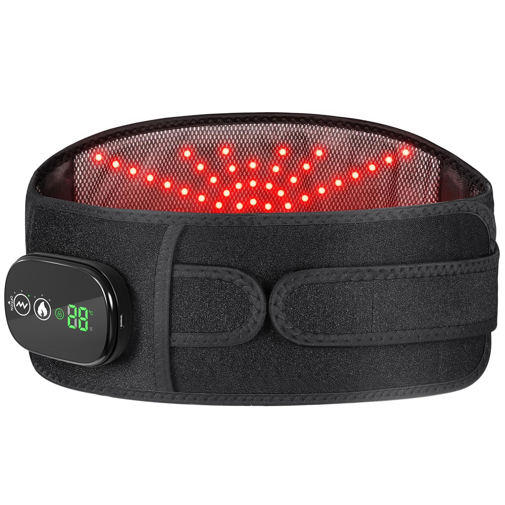 YUANBO heated lower back massager front view showing the control panel for targeted warmth