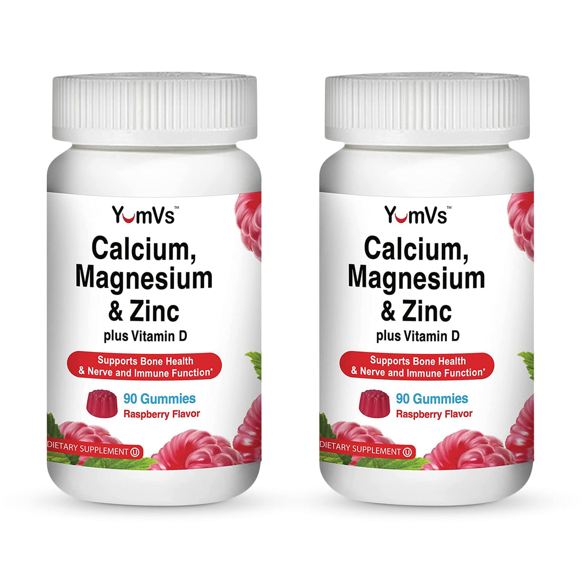 YUM-V'S bottle of Calcium Magnesium Zinc Vitamin D gummies for everyday bone support